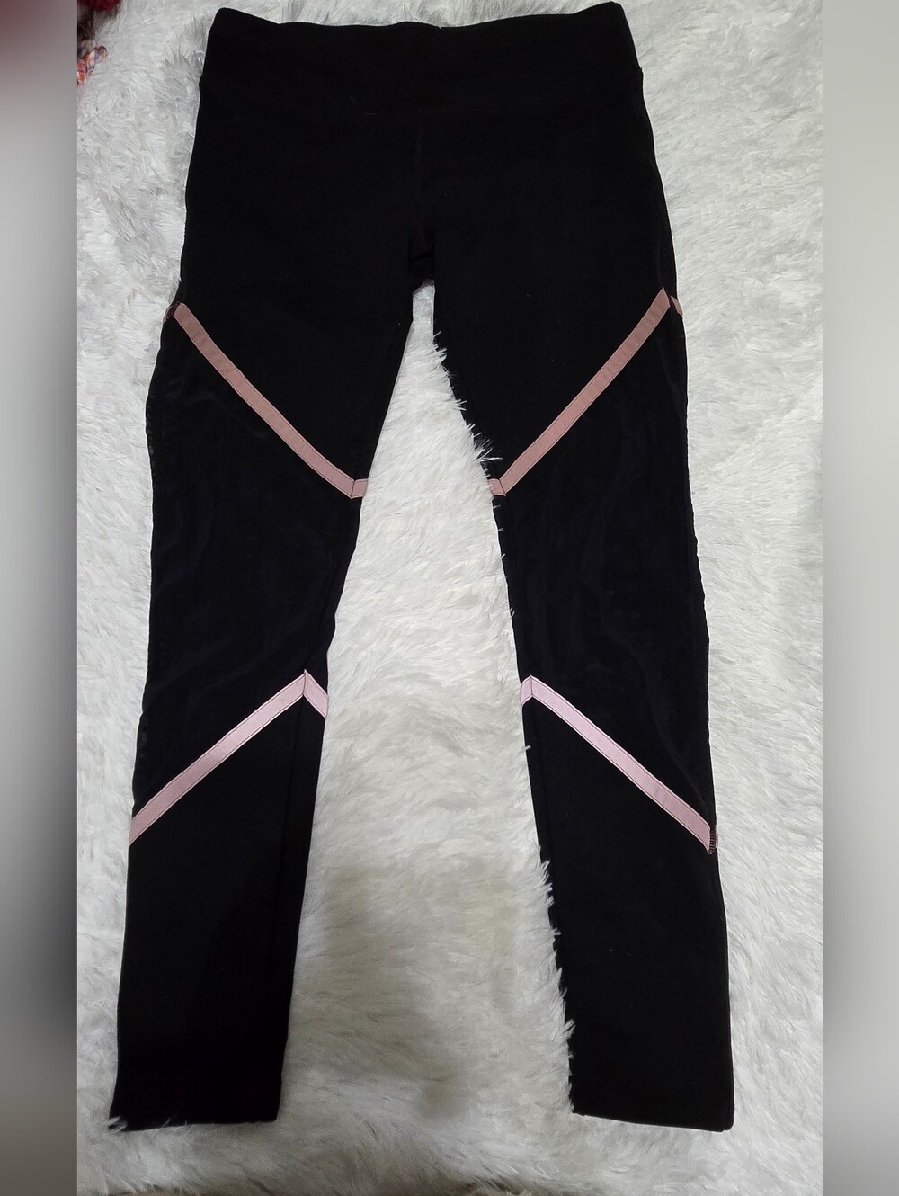 Fabletics Black Leggings with Dusty Pink Chevron Stripes